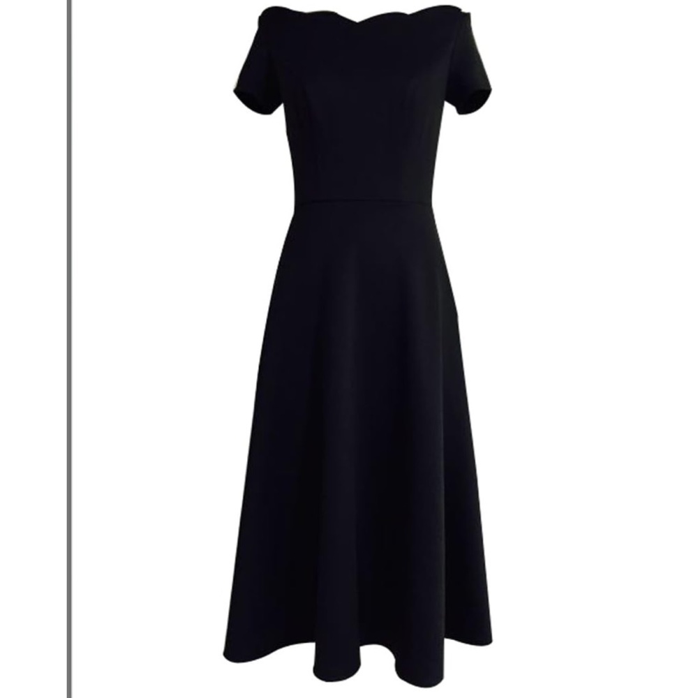 Gypsophlia Black Scalloped Neck Short Sleeve MIDI Dress NWT Size M